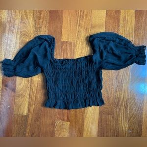 UO black ruched half bell sleeve top SIZE M